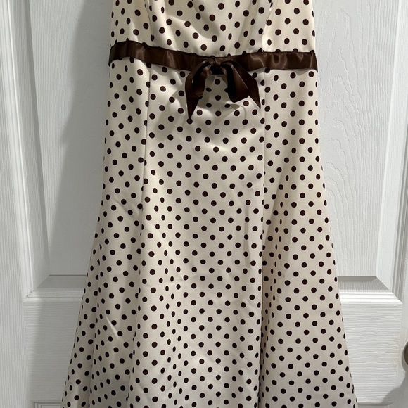 VTG Zum Zum by Niki Livas Cream Brown Polka Dot Babydoll Dress Tulle Bow Y2K - Picture 11 of 11